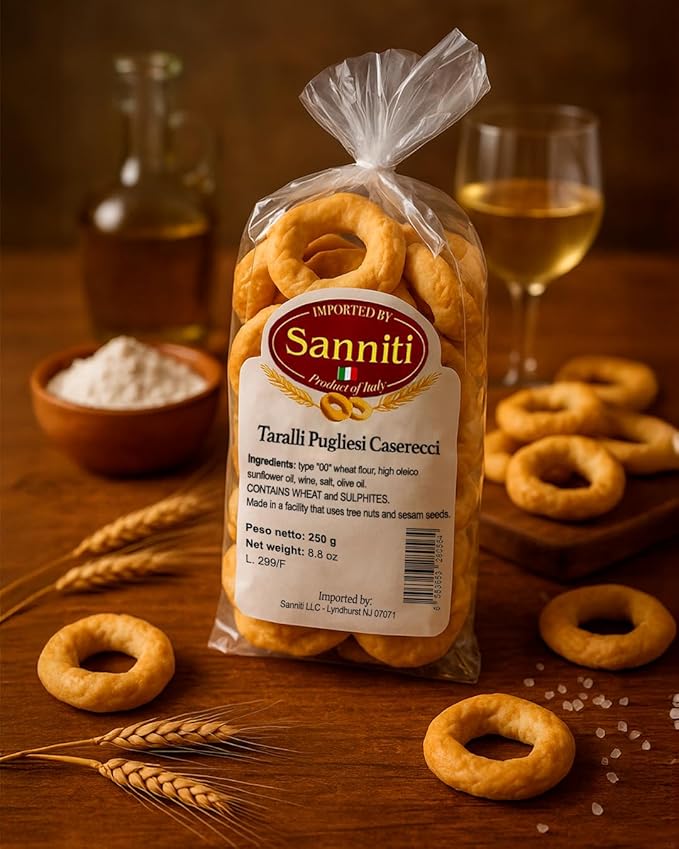 Sanniti Italian Taralli Pugliese Caserecci Tradizionale, 8.8 oz (Pack 5)