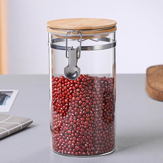 Glass Coffee Bean Storage Container with Airtight Clip Seal Lid Coffee Storage Jar for Beans, Ground Coffee, Nuts, Cookies（48 oz/1400ml）
