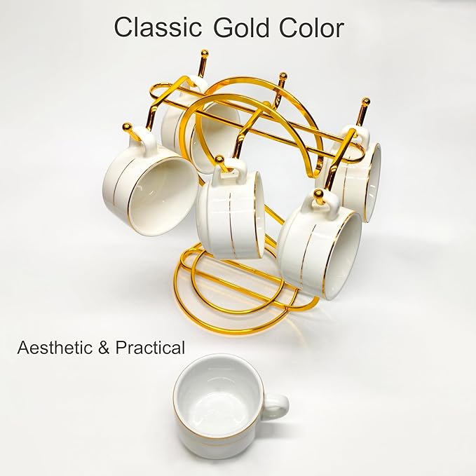 Coffee Mug Holder Metal,Mug TeaCups Holders Countertop,Coffee Mug Tea Cup Stand Storage Rack Tabletop Counter 6 Hooks(Gold)