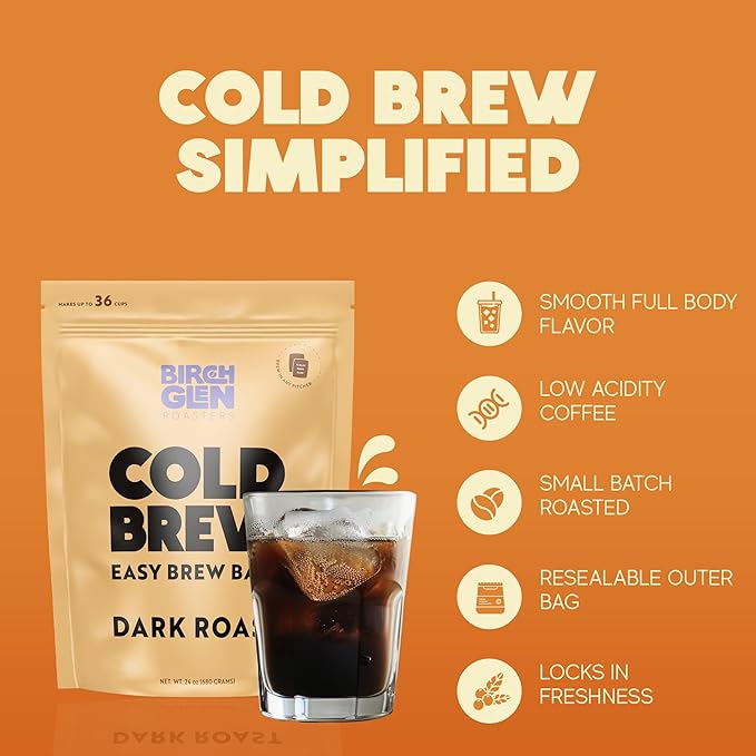 Birch Glen Roasters Cold Brew Coffee Bags - 12 Pack of Coarse Ground Coffee Filter Pitcher Packs for Easy Brewing - 100% Arabica - Yields 6 Pitchers - Irish Cream Flavor