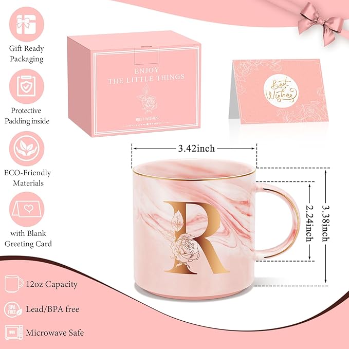 Personalized Gifts for Women Coffee Mug, Initial Customized Gift Monogrammed A-Z Coffee Mug 12 OZ, Christmas Anniversary Birthday Gifts for Women Mom Grandma Friend Sister Wife(R)