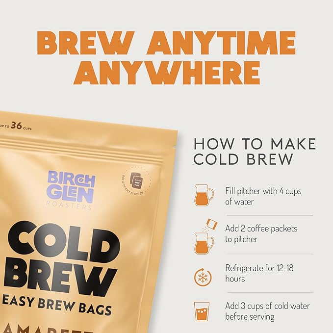 Birch Glen Roasters Cold Brew Coffee Bags - 12 Pack of Coarse Ground Coffee Filter Pitcher Packs for Easy Brewing - 100% Arabica - Yields 6 Pitchers - Caramel Cream Flavor