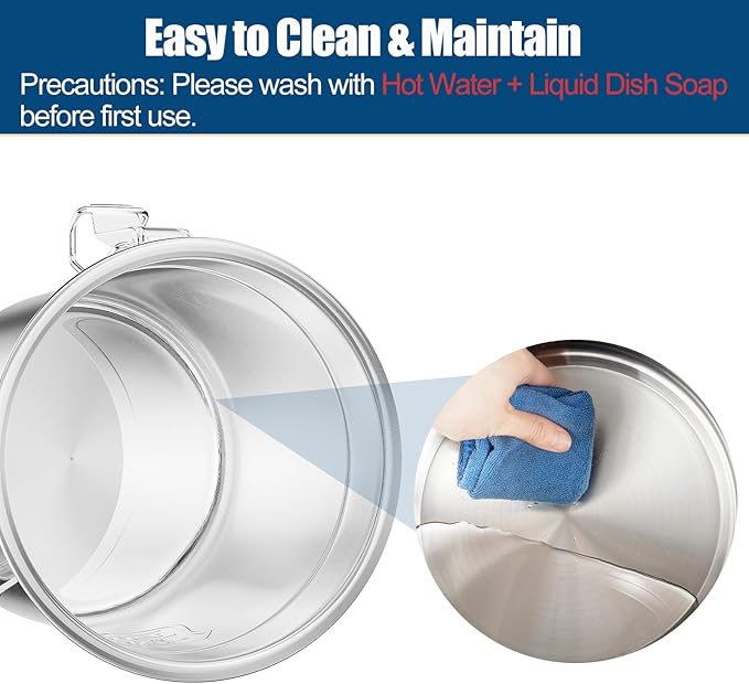 304 Stainless Steel Airtight Canister, 1.6Gal /203oz/6L Airtight Food Storage Container with Lid Lock Clips, Flour Container Metal Bucket Food Storage Container for Rice, Flour, Grain, Coffee Bean