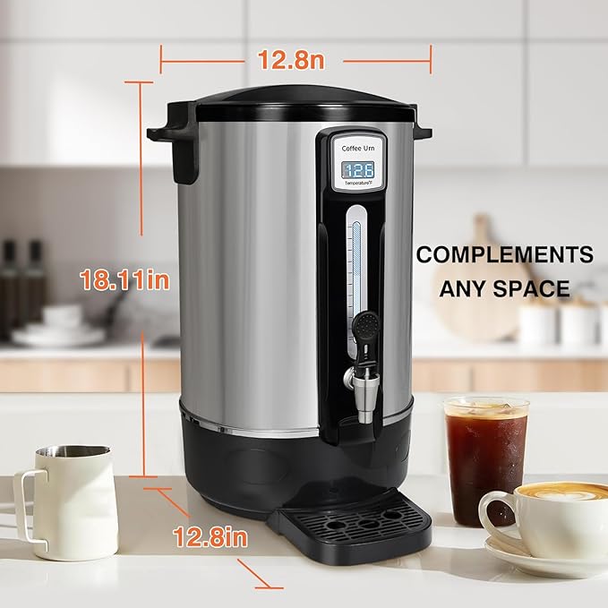 50-Cup Commercial Coffee Urn - Stainless Steel Double-Wall Coffee Maker with Percolator & Keep-Warm Function - Ideal for Events, Offices, Parties, and Catering (50 Cups - Double Layer)