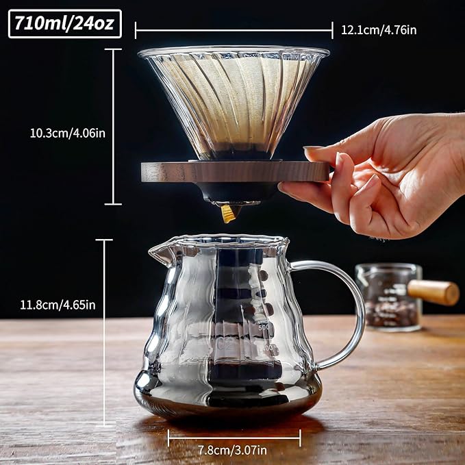 Unbreakable - Pour Over Coffee Maker 720ML/24OZ, Heat Resistant Borosilicate Glass Dripper with Filter Holder, BPA-Free Manual Coffee Brewer for Home and Office Use