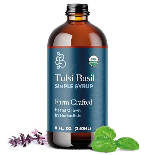 Bluestem Botanicals Organic Tulsi Basil Simple Syrup, 8 oz, Cocktail and Mocktail Mixer for Drinks, Non-Alcoholic
