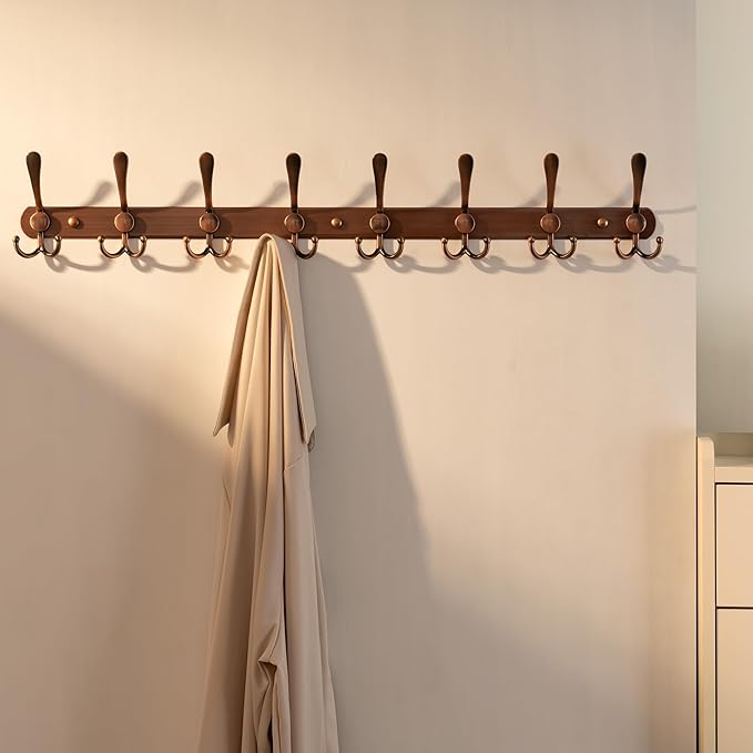 Dseap Coat Rack Wall Mount - 29.5” Long 8-Tri-Hooks Heavy Duty Coat Hanger Rail Wall Hooks for Hanging Coats Hats Clothing Clothes Purse Mudroom Entryway, Pack of 2