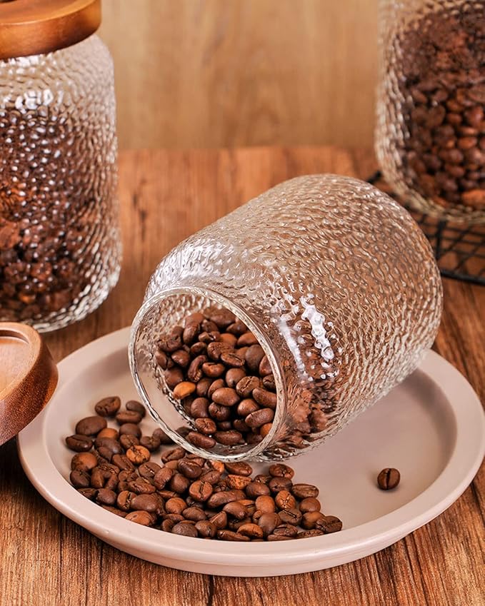 WHJY Glass Storage Container with Lid, Airtight Glass Jars, Farmhouse Tea Canister, Dog Treat Jar for Pet, Irregularity Texture Glass Candy Cookies Coffee Canister Jar Bath salt Container - 34oz