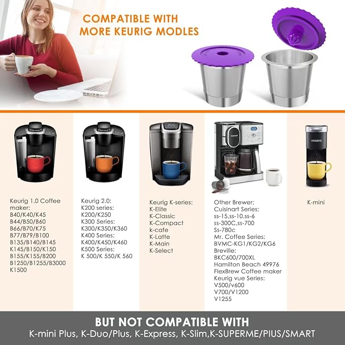 2 Pack Stianless Steel Reusable K Cups with 20 Count paper Filters, Refillable Universal Coffee Pods steel k Cups Compatible with Keurig 2.0 and 1.0 Coffee Makers(2 pack)