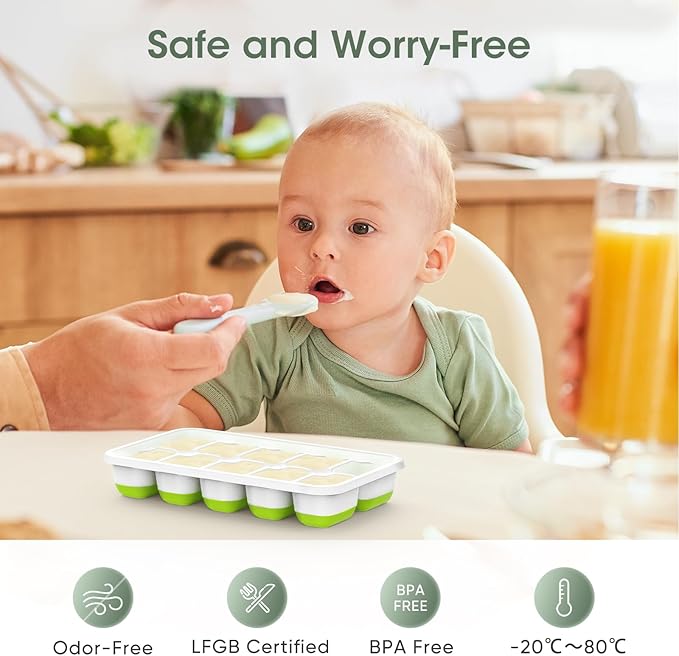 DOQAUS Ice Cube Tray with Lid and Bin - 4 Pack Silicone Ice Cube Trays for Freezer, Stackable Ice Bucket Kits with Storage Container & Scoop for Kitchen, RV, Cocktail, Coffee