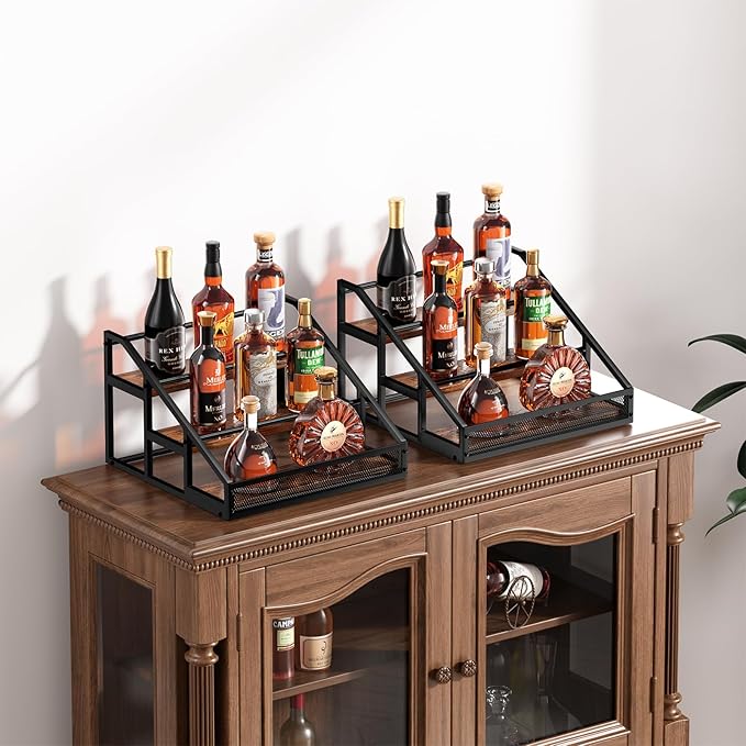 B4Life 3-Tier Liquor Bottle Display Shelf for Whiskey and Spirits - Retro Bar Shelves