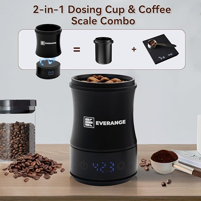 Digital Coffee Scale with Timer - Rechargeable Espresso Scale Precise Pour Over & Drip Coffee Scale, LED Display, Includes Dosing Cup, Black