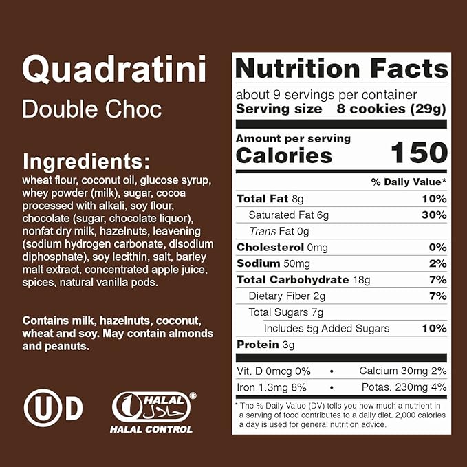 Loacker Quadratini Premium Double Choc Wafer Cookies, 250g/8.82oz (14305)