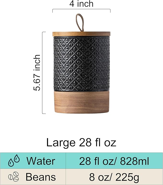 Ceramic Jar with Lid, Airtight Coffee Container, Kitchen Food Storage Jar for Coffee Bean Spice Sugar Cookie, Stackable Decorative Jars for Housewarming Gift, Coffee Bar Decor, Black 28 fl.oz