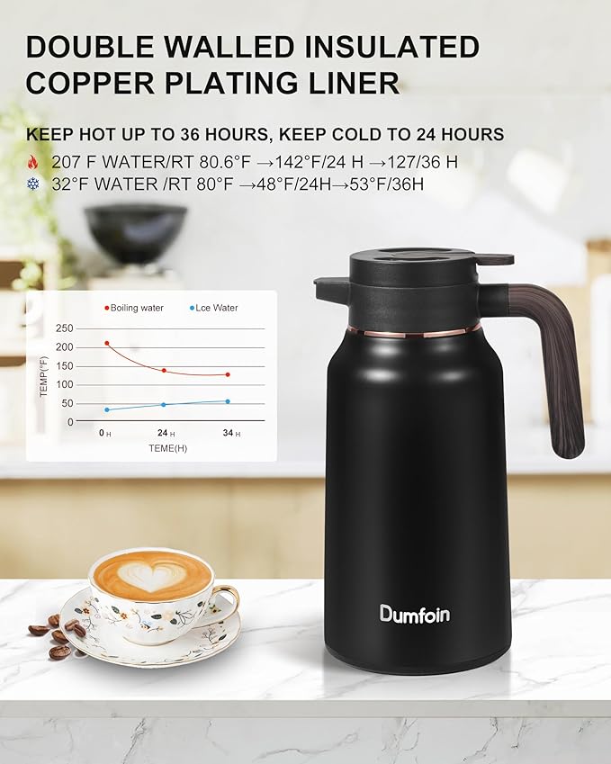Carafes for Hot Liquids 70 oz - 36 Hour Stainless Steel Thermal Coffee Carafe-Insulated Coffee Carafes For Keeping Hot/Cold Coffee, Tea, Water, Drink Dispenser for Parties(Black)