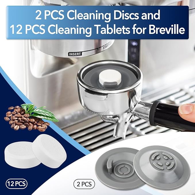 12 PCS Cleaning Tablets and 2 PCS Rubber Backflush Disc for Breville, 54mm Espresso Backflush Cleaning Discs for Breville Machines and Ninja Luxe Cafe, Clean Interior Parts and Portafilter