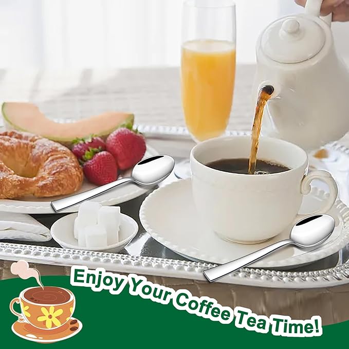 TeamFar Teaspoon Set of 6, 6.7 Inch Stainless Steel Mini Tea Spoons, Small Spoon Silverware for Coffee Tea Soup Dessert, Non-Toxic & Heavy Duty, Mirror Polished & Dishwasher Safe