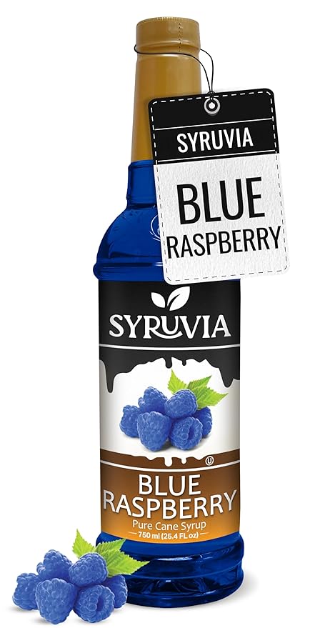 Syruvia Blue Raspberry Syrup, Flavored Syrup for Drinks, Cocktails, Lemonades, Iced Teas, and Desserts – 25.4 fl oz