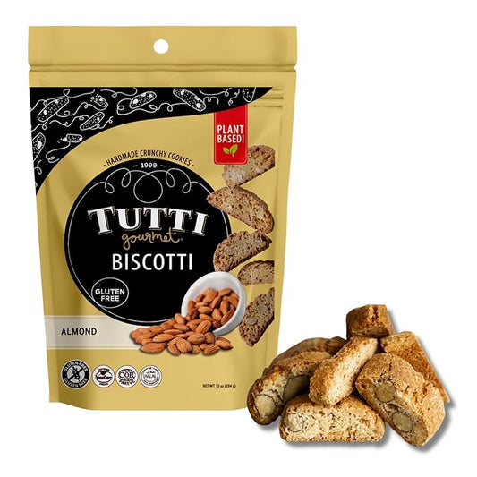 Tutti Gourmet Gluten Free Almond Biscotti, 9.9 oz (283g) Resealable Cookie Bag - Vegan and Halal Snacks
