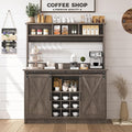 4ever2buy Farmhouse Coffee Bar Cabinet with 3 Storage Hutch, 47”Coffee Bar with Sliding Barn Doors, Hutch Cabinet with 6 Hooks & 9 Wine Racks for Dining Room, Kitchen, Wash Grey
