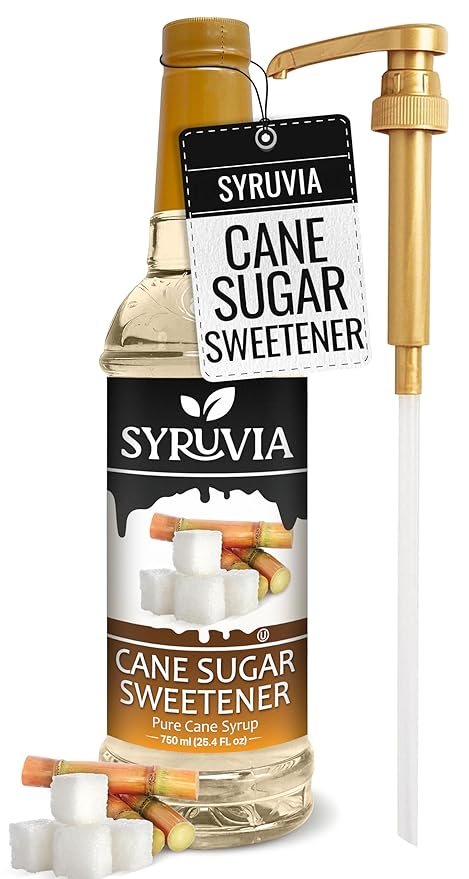 Syruvia Coffee Syrup, Cane Sugar Sweetener Flavored Syrup for Drinks, Lattes, and Desserts – 25.4 fl oz, With Pump