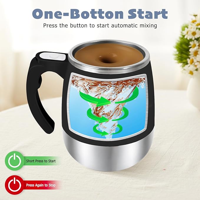Self Stirring Mug, Rechargeable Automatic Magnetic Stirring Coffee Mug with Transparent Lid, Waterproof Stainless Steel Electric Mixing Cup, Can Stir Milk/Coffee/Cocoa Powder, Suitable for Office/Home