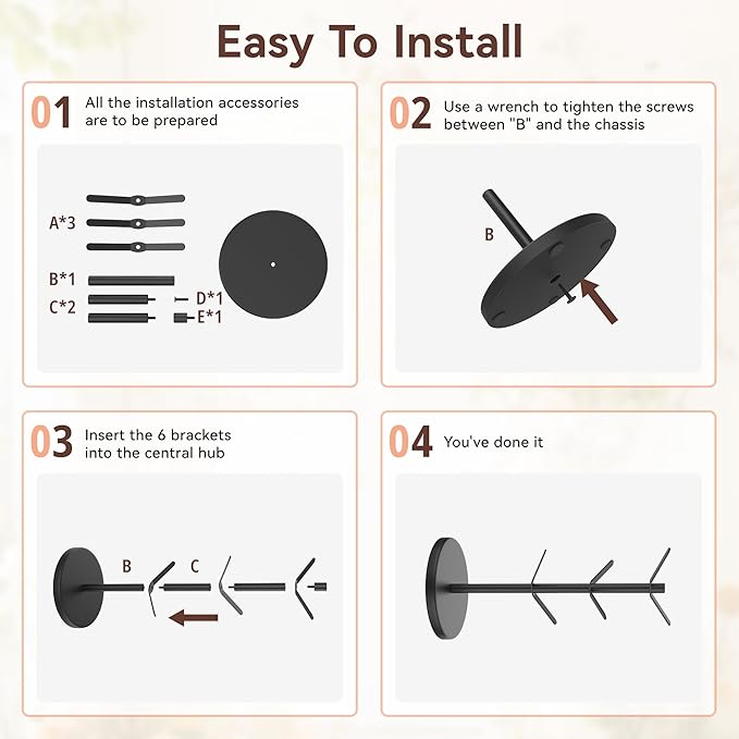 Coffee Mug Tree Holder Countertop, Non-Slip Walnut Wood Mug Rack with 6 Hooks, Coffee Cup Rack for Home Storage and Organizer (Black)