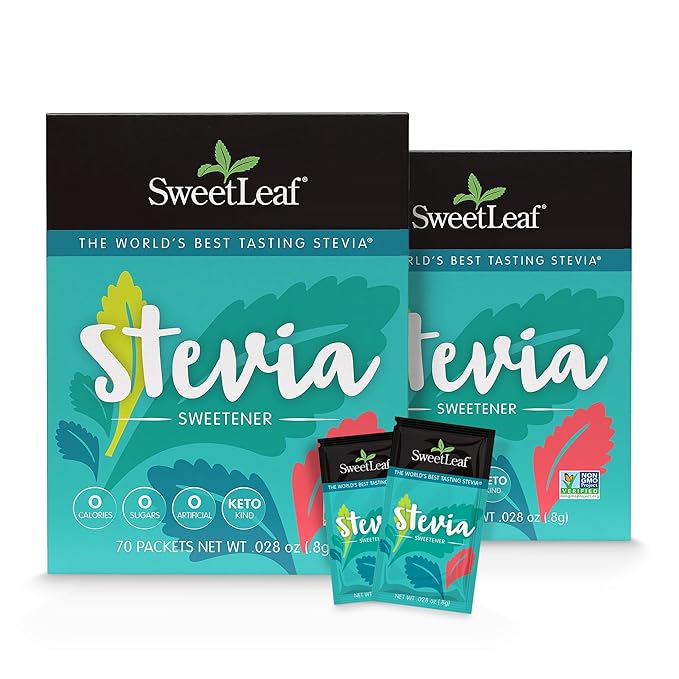 SweetLeaf Stevia Packets - Zero Calorie Natural Stevia Powder, No Bitter Aftertaste, Sugar Substitute for Keto Coffee, Nothing Artificial, Non-GMO Stevia Sweetener Packets, 70 Count (Pack of 2)