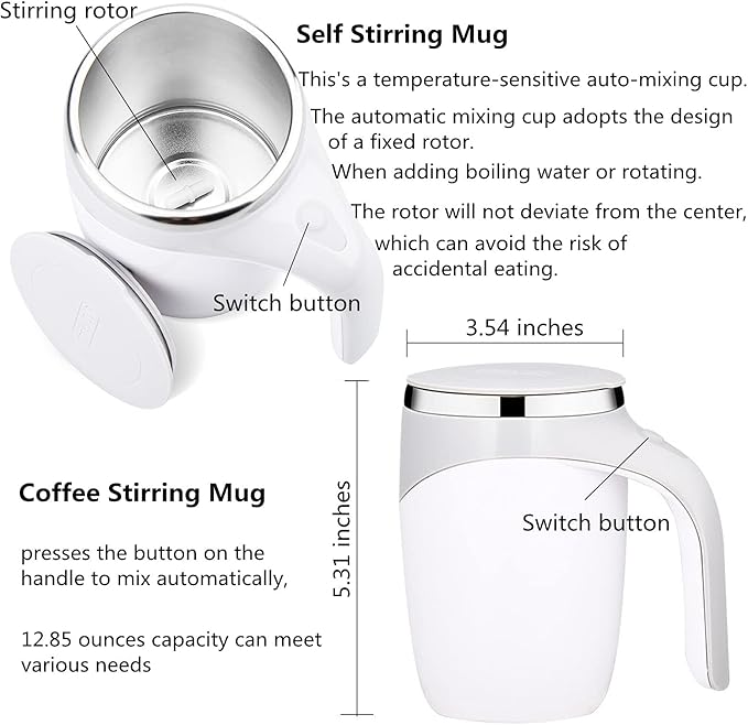 Automatic Magnetic Stirring Coffee Mug, Rotating Home Office Travel Mixing Cup，Funny Electric Stainless Steel Self Mixing Coffee Tumbler, Suitable for Coffee, Milk, Cocoa and Other Beverages……
