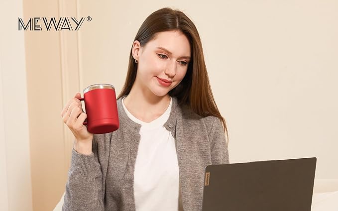 MEWAY 12oz Coffee Mug With Handle 4 Pack Bulk,Stainless Steel Insulated Travel Tumblers With Sliding Lid,Double Wall Vacuum Camping Cup for Hot & Cold Drinks Tea (Red,Set of 4)