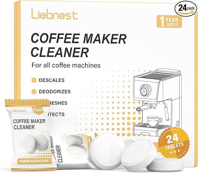 24 Count Coffee Maker Cleaner & Descaler Tablets, Effective Cleaning Coffee Pot Cleaner Tablets, Compatible with Nespresso, Breville, Keurig, Ninja, Delonghi, Miele