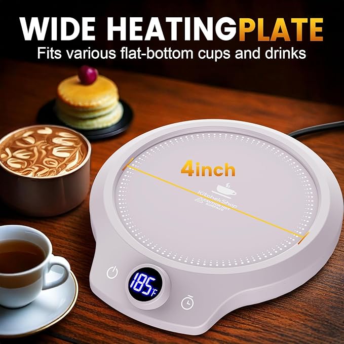 Fast Heating Mug Warmer - 4 Temp Settings & 1-12H Timer, Coffee Cup Warmer Plate for Desk Auto Shut Off, Ideal Beverage Warmer Gift for Coffee, Tea, Milk (Purple)