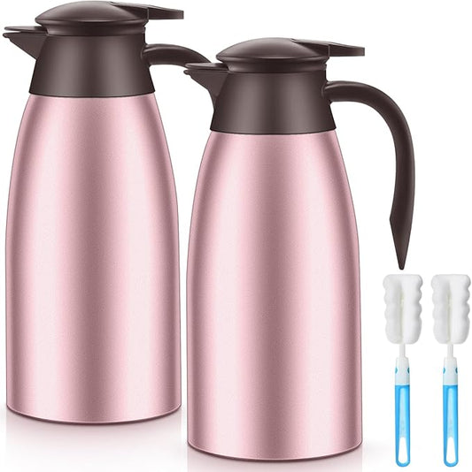 Norme 2 Pcs Thermal Coffee Carafe Insulated Stainless Steel Coffee Carafe for Hot Liquid Vacuum Thermal Pot Creamer Pitcher Dispenser with Brushes Keeping Hot Water Milk(Rose Red)