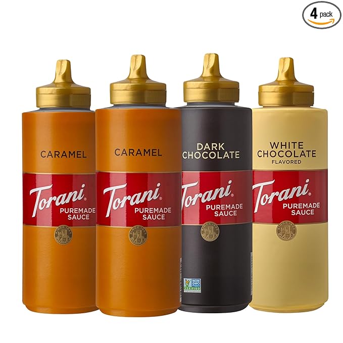 Torani Puremade Dessert & Drink Sauce Variety Pack, Dark Chocolate, White Chocolate & 2 Caramel, 16.5 fl oz (Set of 4)