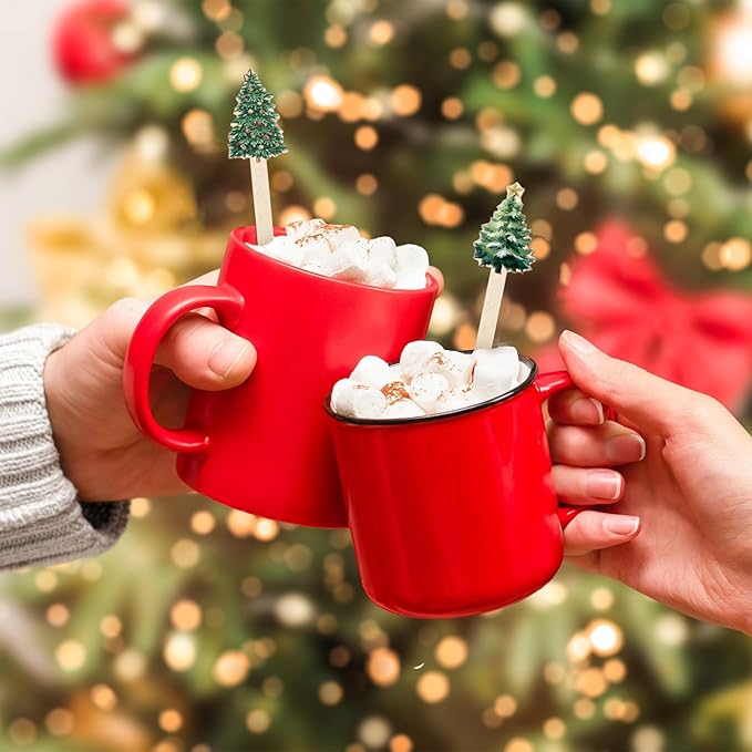 120Pcs Christmas Coffee Stirrers Disposable Stir Sticks Watercolor Xmas Tree Wooden Drink Stirrer for Hot Chocolate Milkshake Restaurant Home Office