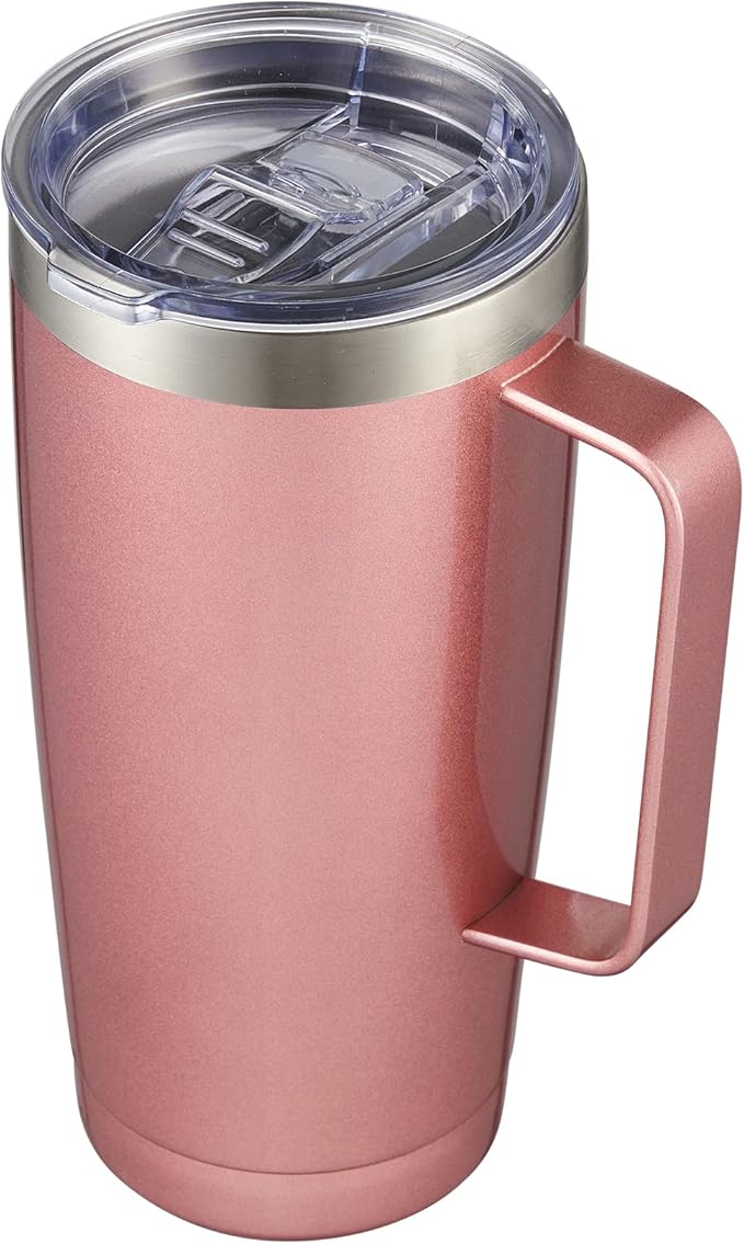 CIVAGO 20 oz Tumbler Mug with Lid and Straw, Insulated Travel Coffee Mug with Handle, Double Wall Stainless Steel Vacuum Coffee Tumbler, Thermal Coffee Cup, Rose Gold