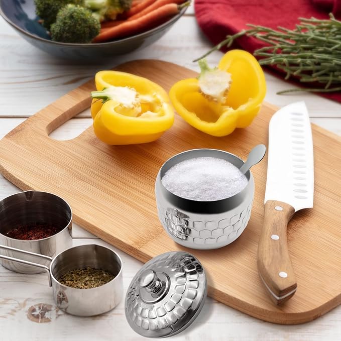 Stainless Steel Sugar Bowl Coffee Seasoning Jar Condiment Pot Spice Container Canister Cruet with Lid and Spoon