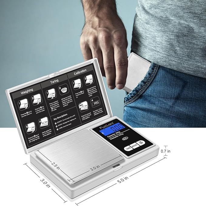 Fuzion Digital Pocket Gram Scale, 200g/0.01g Mini Jewelry Scale, Small Scale, Digital Scale Gram and Ounce, Portable Travel Food Scale .01 Gram Accuracy