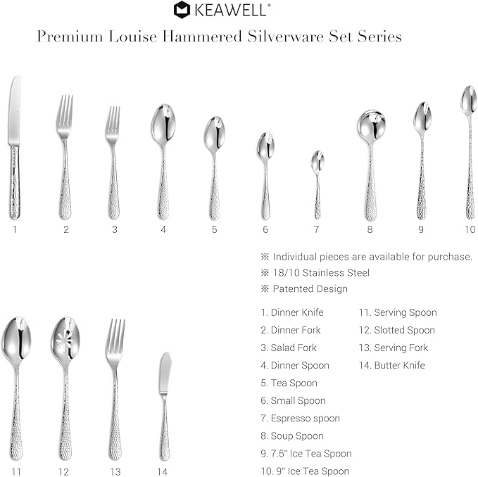 KEAWELL Premium Louise Hammered Demitasse Espresso Spoons: 6-Piece/12-Piece Set, 18/10 Stainless Steel, Mini Coffee Spoons, Small Spoon Set, Brightly-Mirror polished, Dishwasher Safe (6, 5.6 inches)