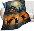 Halloween Cat Blanket, Pumpkin Black Cat Fleece Flannel Throw Blanket, Witch Soft Lightweight Stuff Throws Gifts for Women Men Boys Girls Lovers Adults Lovers Sofa Decor 60"x50"