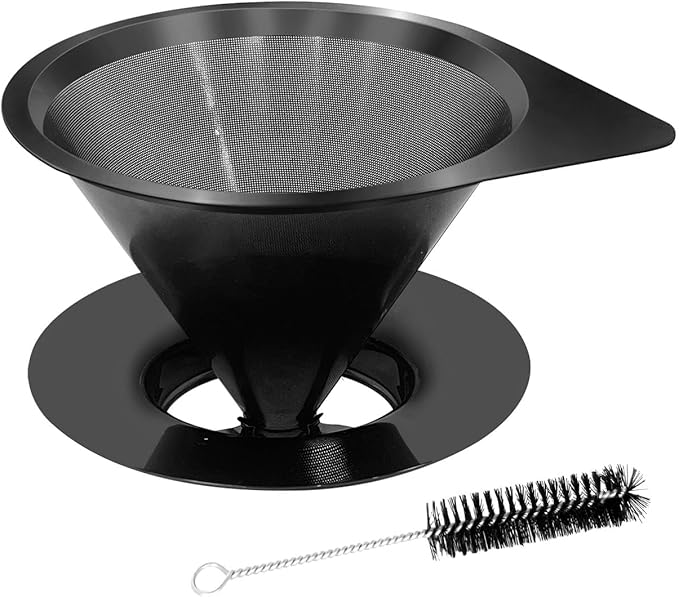 LHS Pour Over Coffee Dripper Reusable Coffee Filter Paperless Coffee Filter Stainless Steel Pour Over Coffee Maker Cone Coffee Dripper for 1-2 Cup,Black