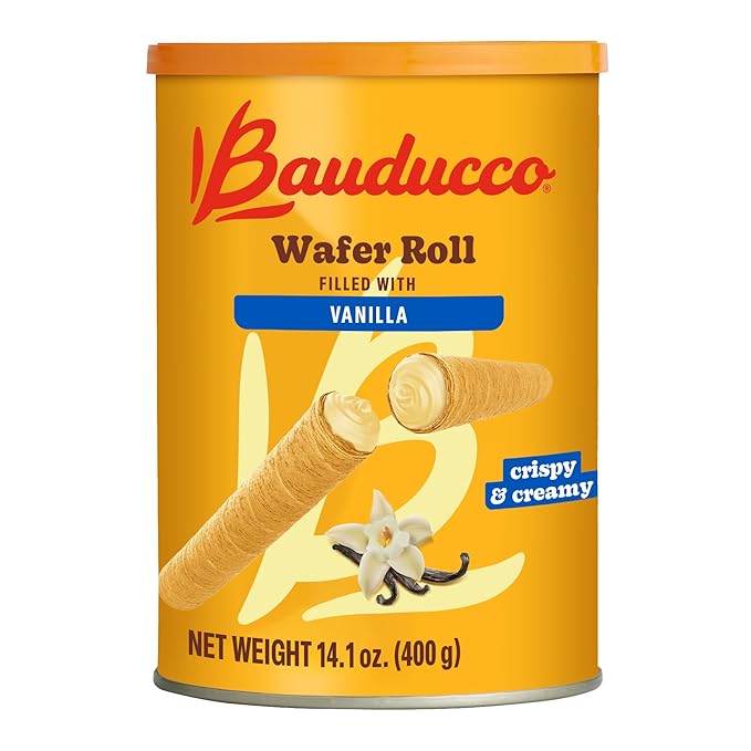Bauducco Wafer Rolls, Vanilla, 14.1 oz (Pack of 1) - Crispy Cream-Filled Cookies - Gourmet Rolled Wafer Sticks - Premium Dessert Treat - Perfect for Coffee, Parties & Gift Baskets - Family Sharing Snack