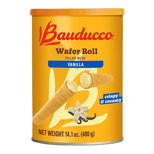 Bauducco Wafer Rolls, Vanilla, 14.1 oz (Pack of 1) - Crispy Cream-Filled Cookies - Gourmet Rolled Wafer Sticks - Premium Dessert Treat - Perfect for Coffee, Parties & Gift Baskets - Family Sharing Snack