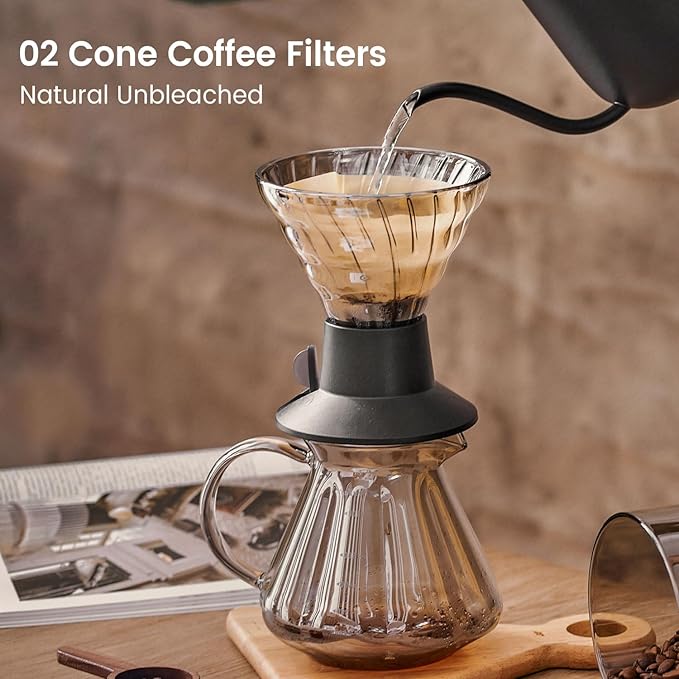 Coffee Filters 200 Count, Size 02 Cone Filters 2-6 Cup, Unbleached Disposable Natural Paper Filters, 02 Cone Filters For Pour Over and Drip Coffee Maker