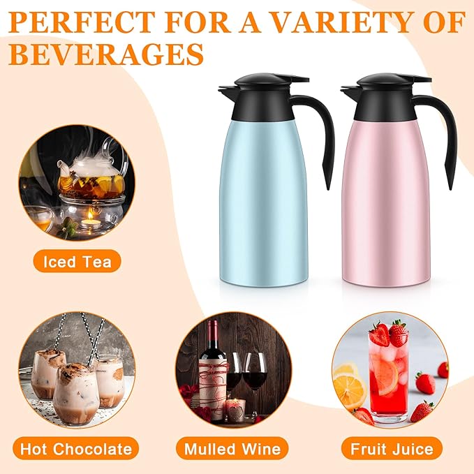 Norme 2 Pcs Thermal Coffee Carafe Insulated Stainless Steel Coffee Carafe for Hot Liquid Vacuum Thermal Pot Creamer Pitcher Dispenser with Brushes Keeping Hot Water Milk(Pink, Blue)