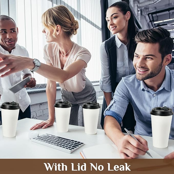 Vplus 500 Pack 16 OZ Paper Coffee Cups, Disposable 16 OZ Coffee Cups With Lids, Cold/Hot Drinking, For Home, Traveling, Stores, Office, And Events