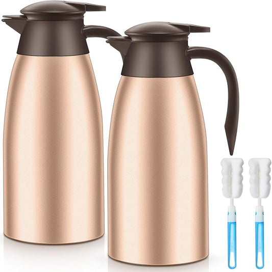 Norme 2 Pcs Thermal Coffee Carafe Insulated Stainless Steel Coffee Carafe for Hot Liquid Vacuum Thermal Pot Creamer Pitcher Dispenser with Brushes Keeping Hot Water Milk(Rose Gold)
