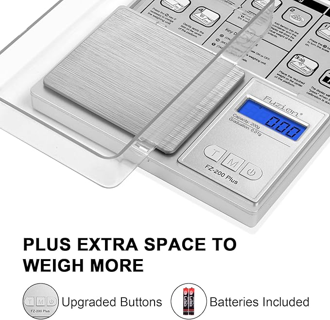 Fuzion Digital Pocket Scale .01 Gram Accuracy, 200g Digital Gram Scales for Medication and Personal Health Care, Baby Food, Jewelry, Herb, Spice, Coin - Weight Gram and Oz
