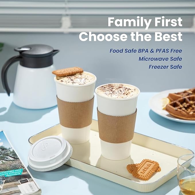 Fit Meal Prep 50 Pack 10 oz Disposable Coffee Cups with Lids, Sleeves, Leak-Proof To Go Coffee Cups with Lids, Durable Hot Paper Cups for Home, Office, Party, Business