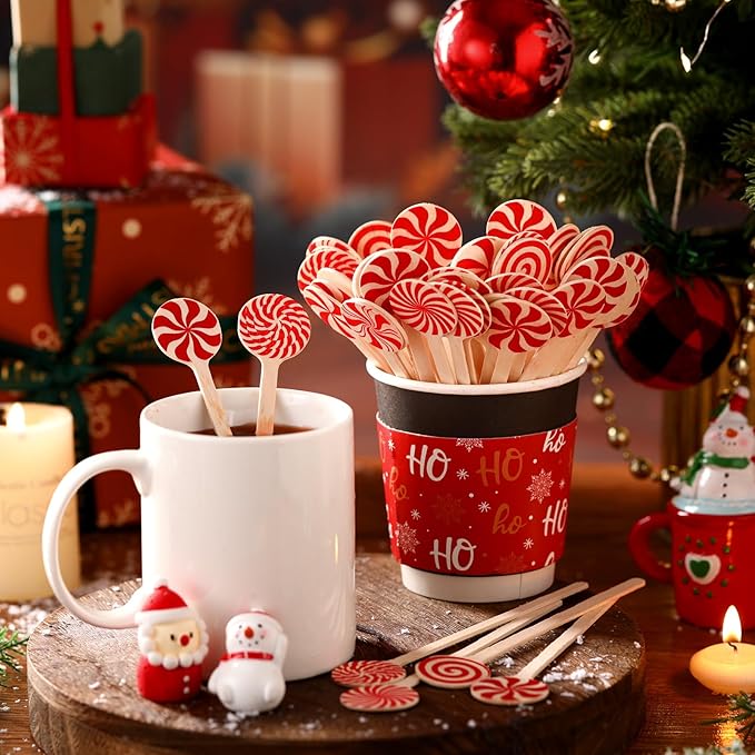 360 Pcs Christmas Candy Wooden Coffee Stirrer Disposable Wooden Cocktail Drink Stirrers Christmas Stir Sticks Beverage Mixer for Coffee Milk Cocktail Tea Hot Drinks Party Supplies(Vivid)